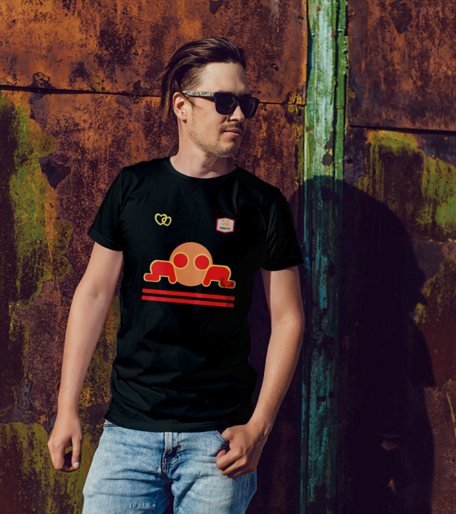 Twin Fc Red Circle And Lines Icon With Hearts T-Shirt