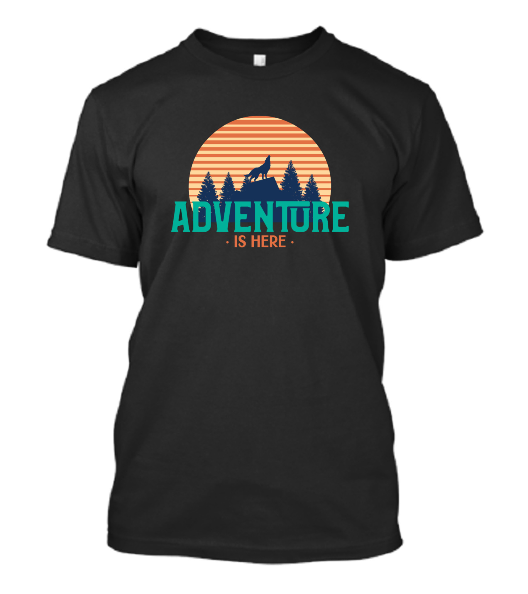 Adventure Is Here With Wolf On Mountain Silhouette Sunset T-Shirt