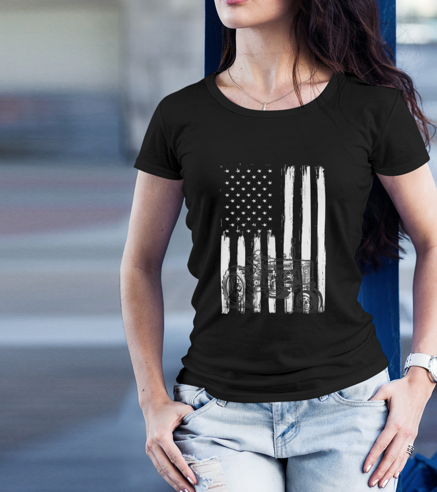 American Flag Tractor Patriotic US Farming T-Shirt