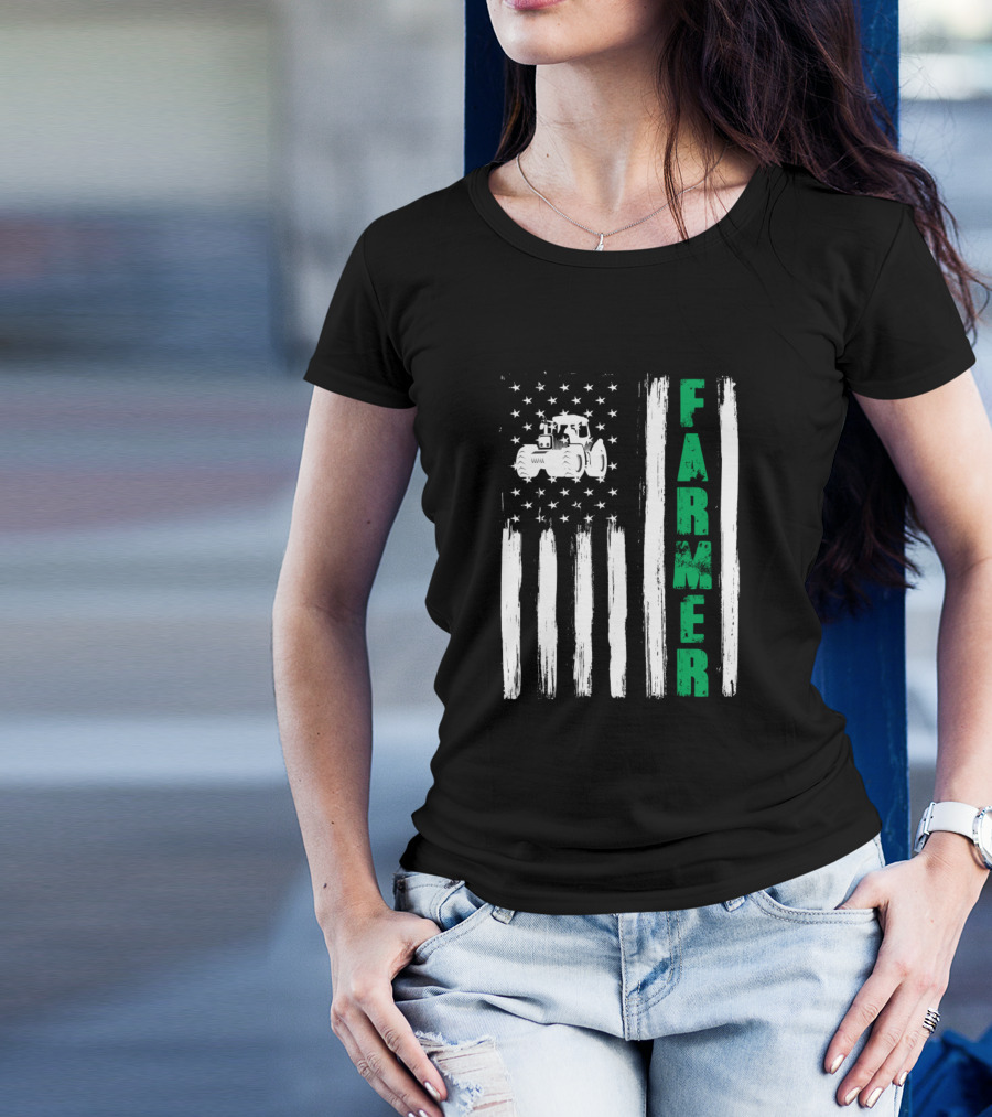 American Flag Tractor Patriot Farmer USA Proud T-Shirt