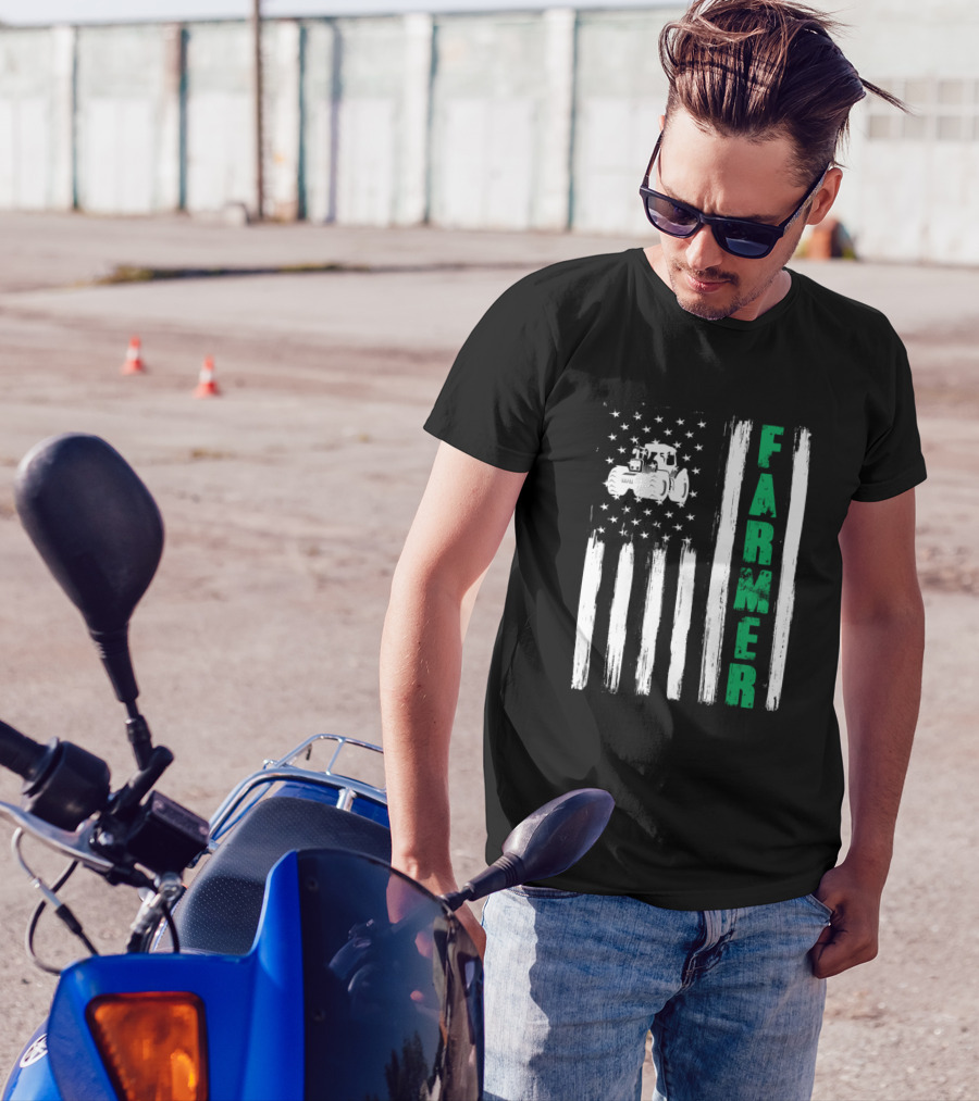American Flag Tractor Patriot Farmer USA Proud T-Shirt