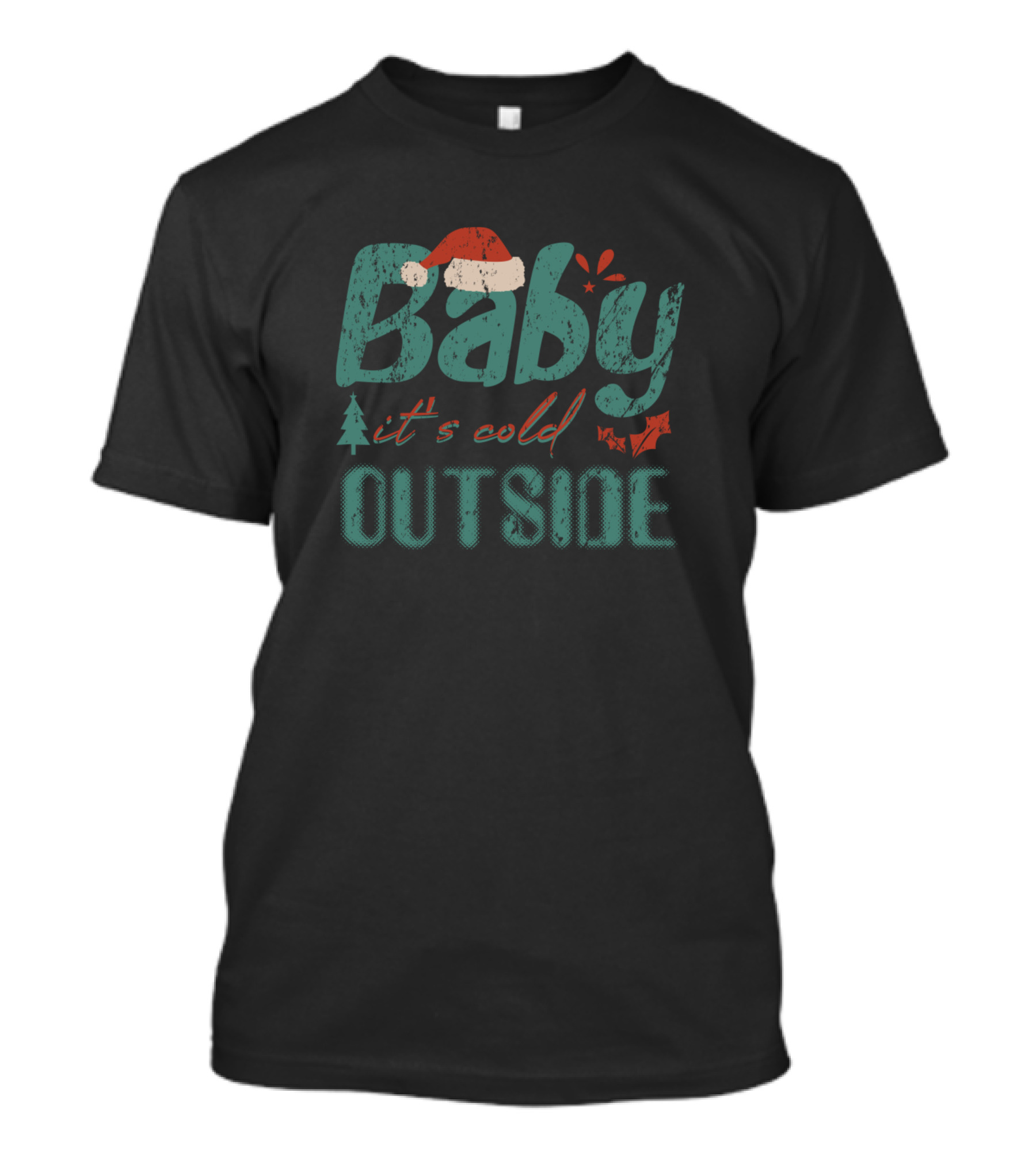 Baby It's Cold Outside Vintage Christmas Holidays Santa Hat Tree T-Shirt