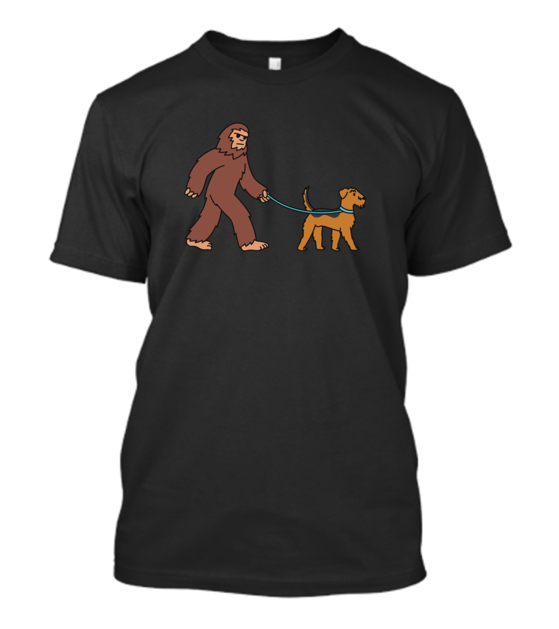 Bigfoot Walking Airedale Terrier Leash Adventure T-Shirt