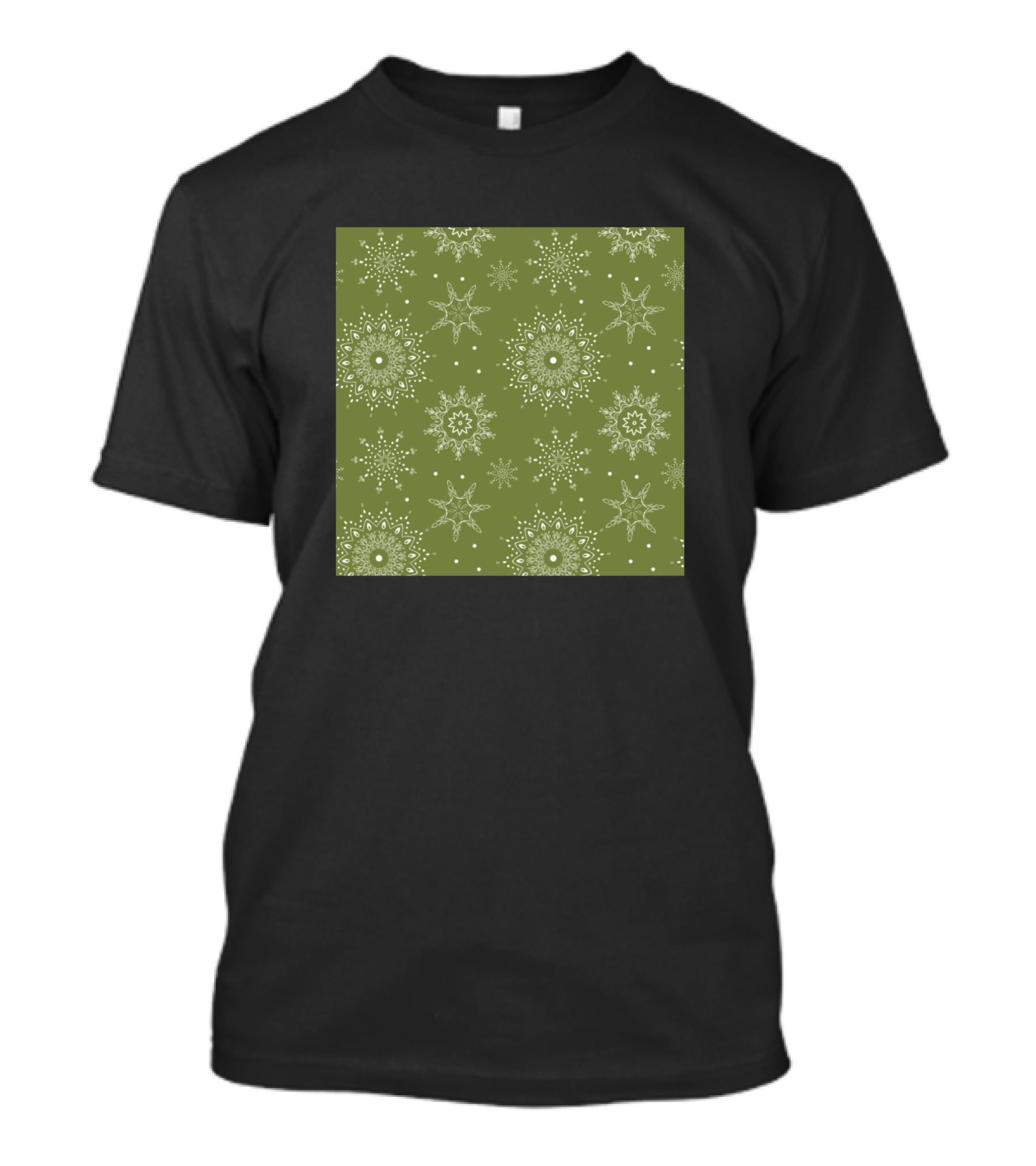 Christmas Seamless Pattern Simple Green White Mandalas Snowflakes T-Shirt