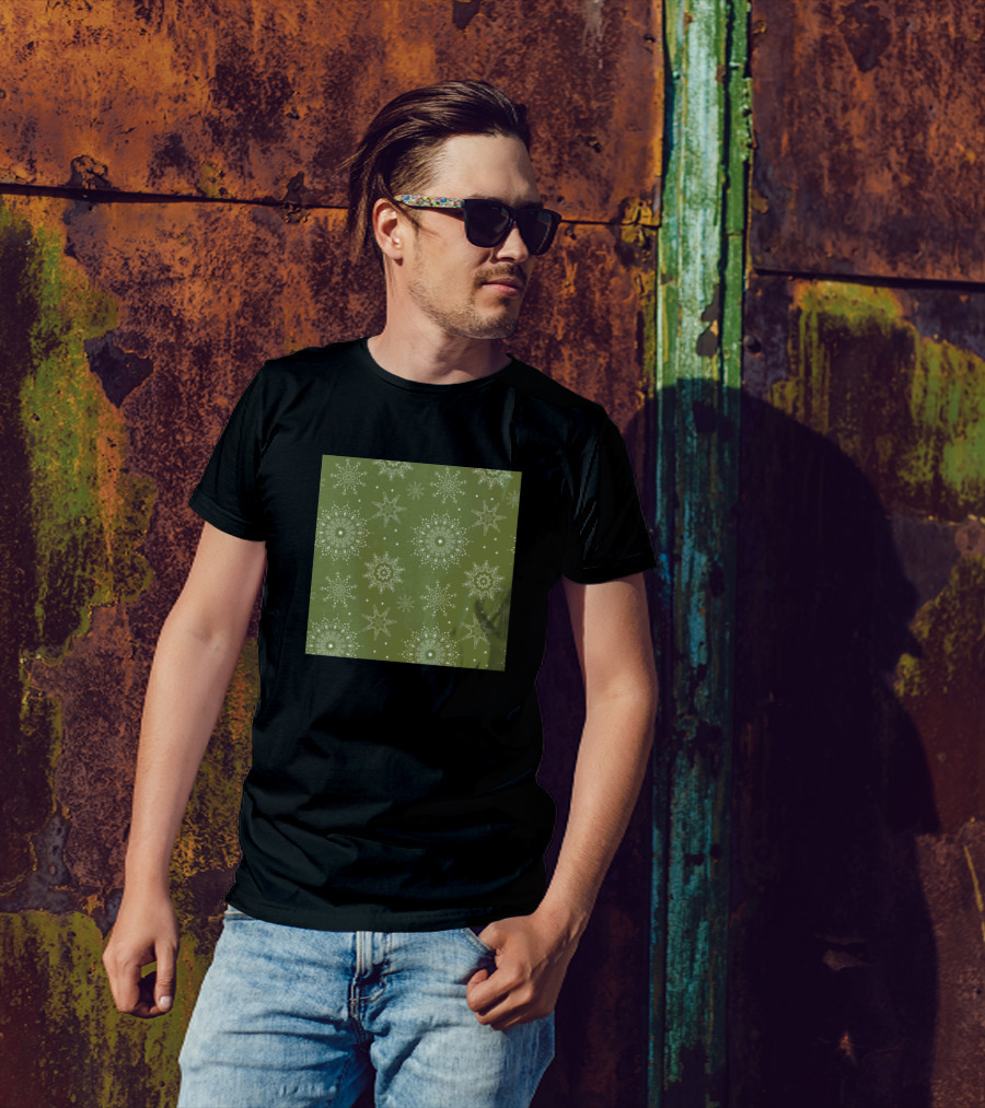 Christmas Seamless Pattern Simple Green White Mandalas Snowflakes T-Shirt