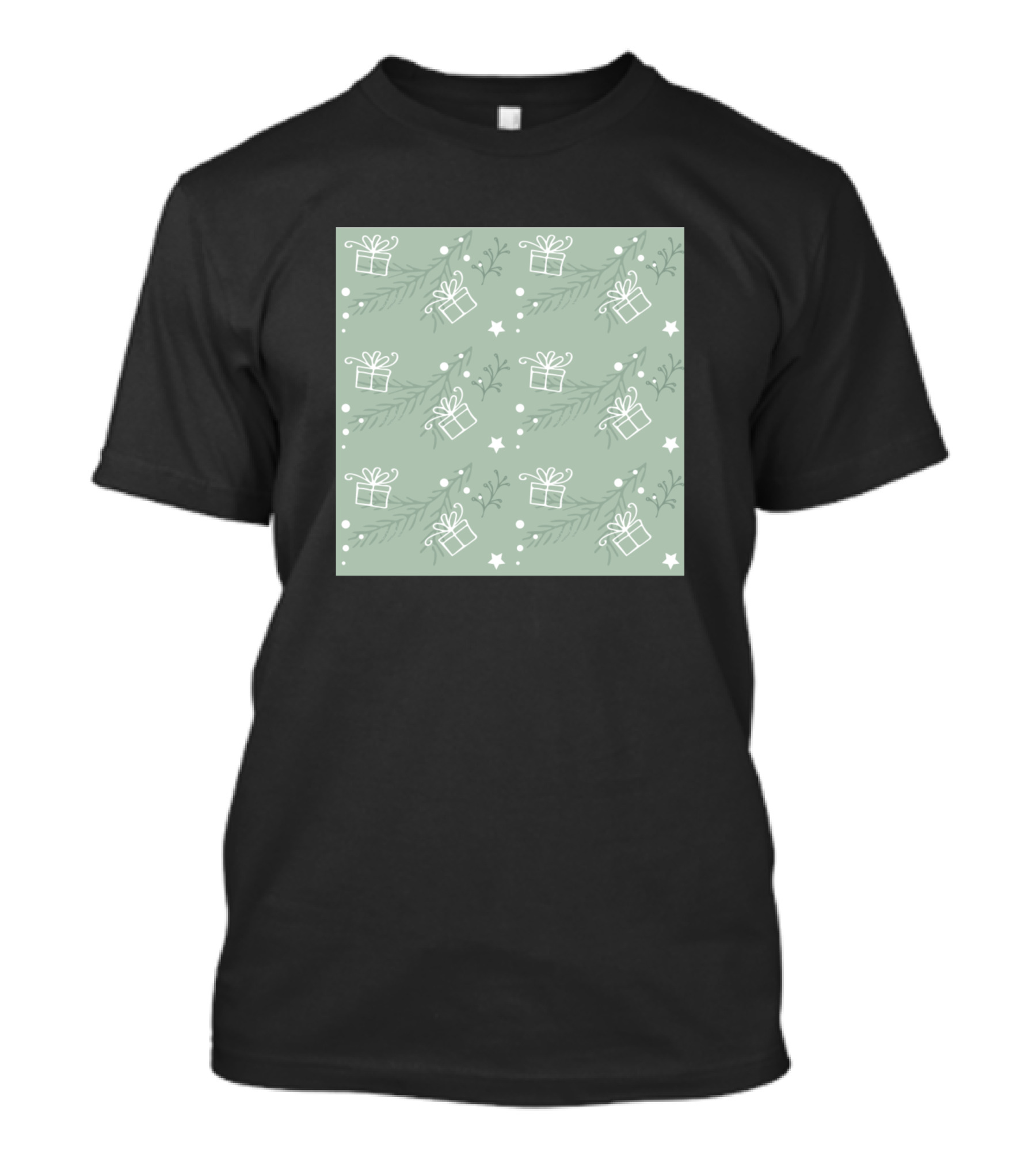 Christmas Seamless Pattern Simple Green White Presents And Leaves T-Shirt