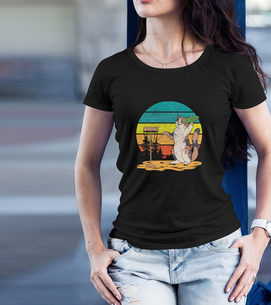 Retro Cat Playing Disc Golf For Men And Women Frisbee Golf Disc T-Shirt