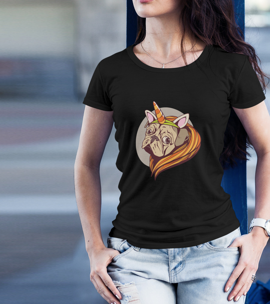 Dog Cute Halloween Pug Unicorn With Rainbow Horn And Mane T-Shirt