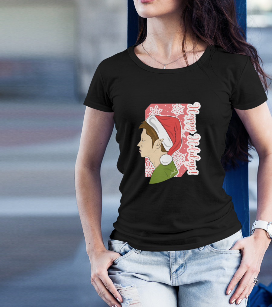 Happy Holidays Elf With Santa Hat Holiday T-Shirt
