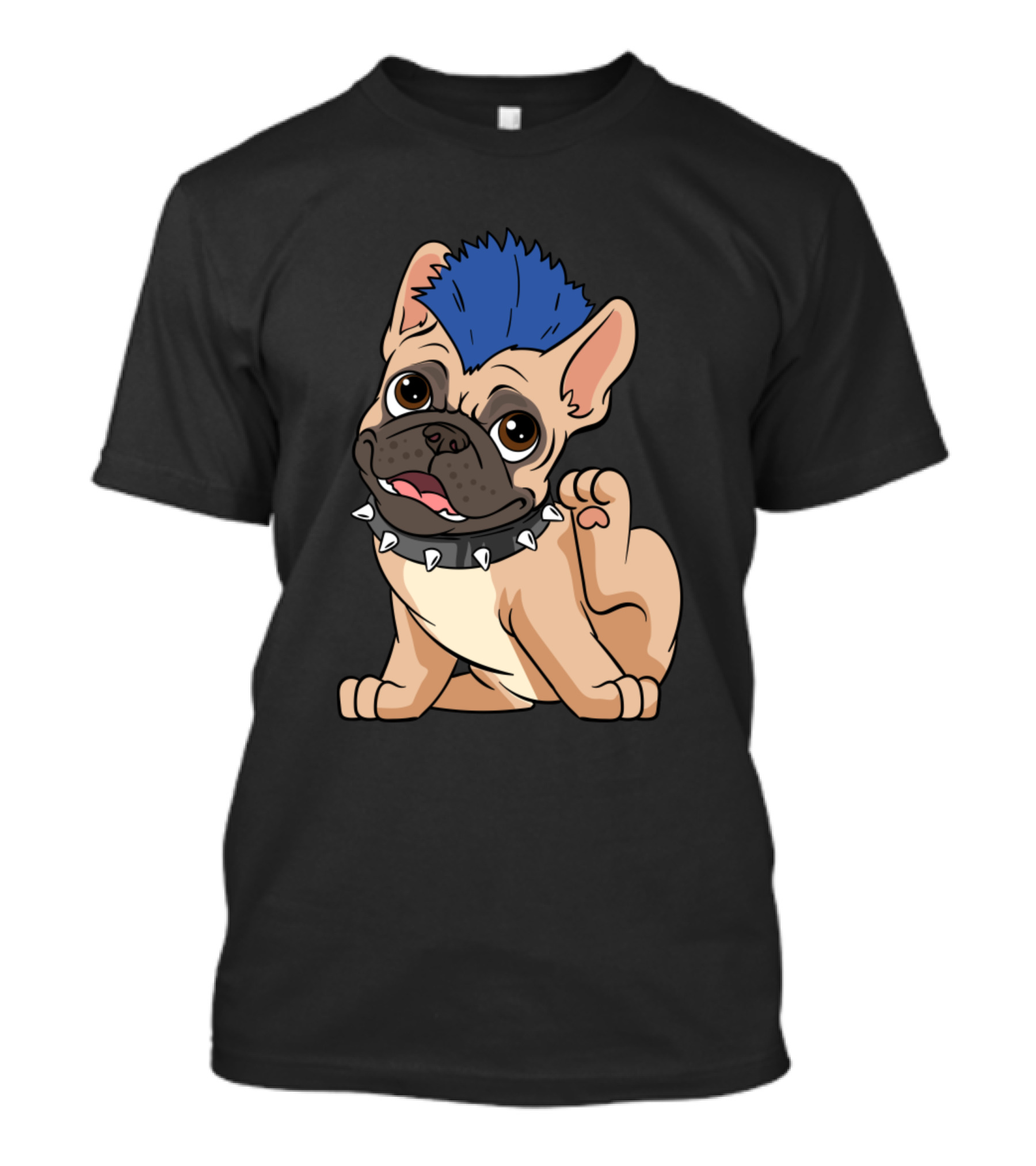 Frenchie Punk Bulldog With Blue Mohawk And Spiked Collar T-Shirt