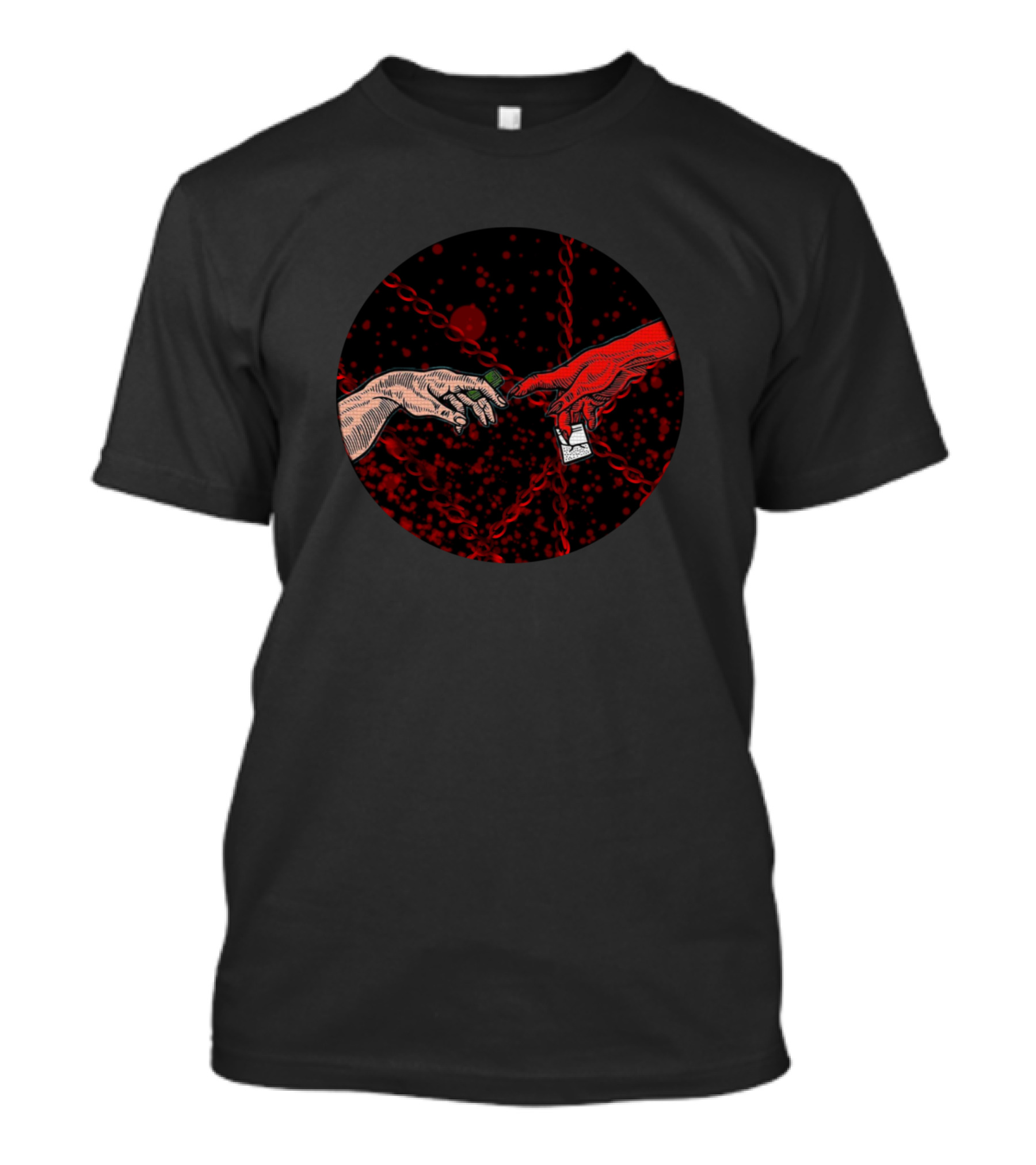 Friends With Satan Dark Chains Hands Red And White Circle T-Shirt