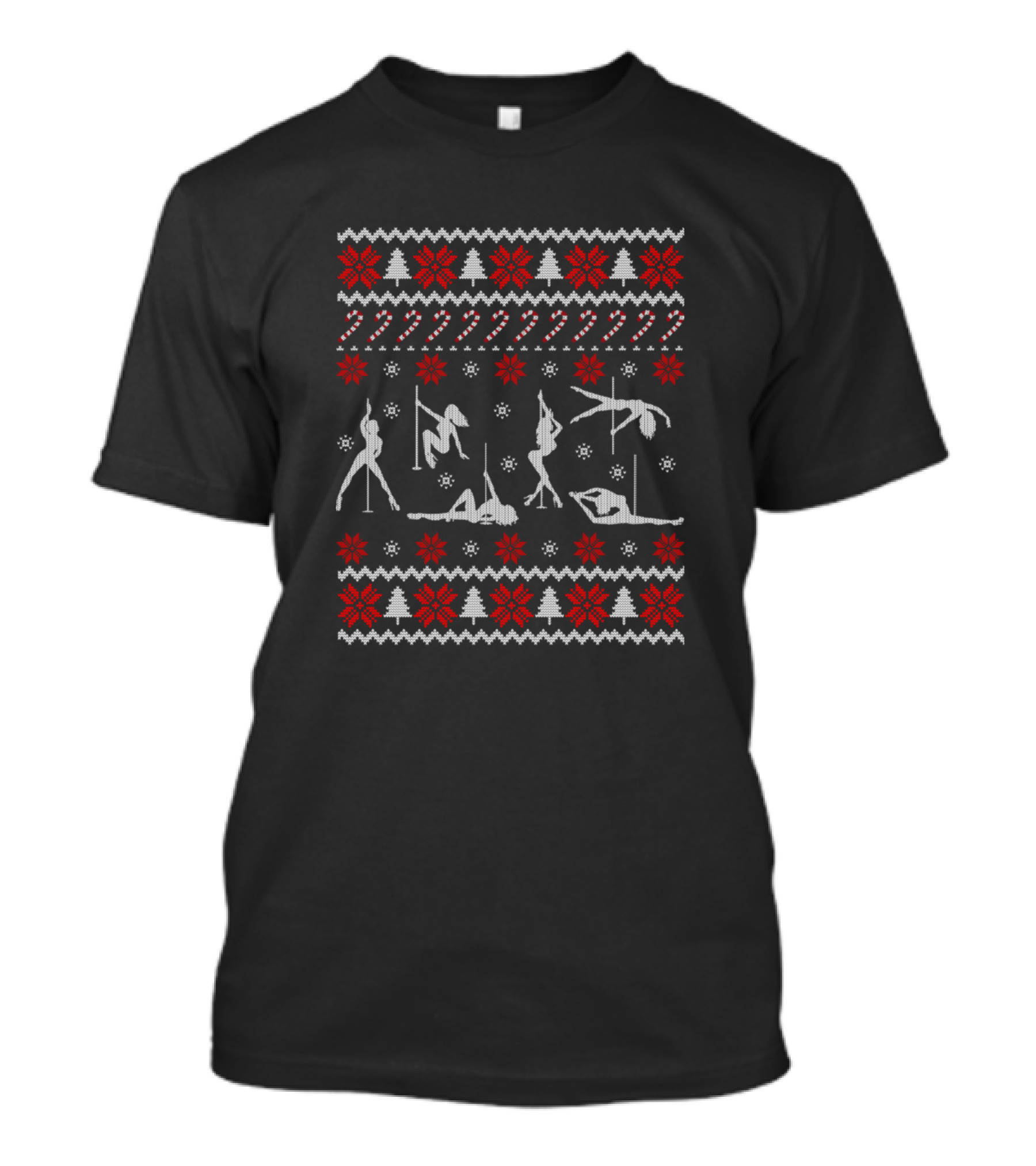 Funny Pole Dance Ugly Christmas Sweater Dancing Silhouettes Snowflakes Holiday T-Shirt