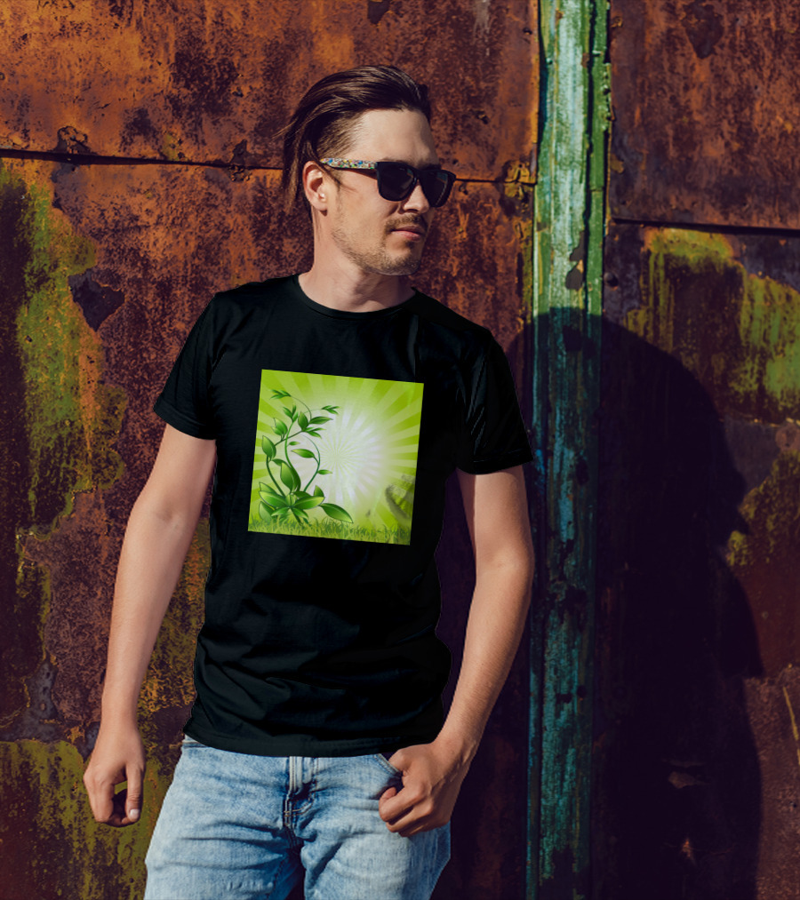 Growing In Faith And Glory Green Plant With Sunburst Background T-Shirt