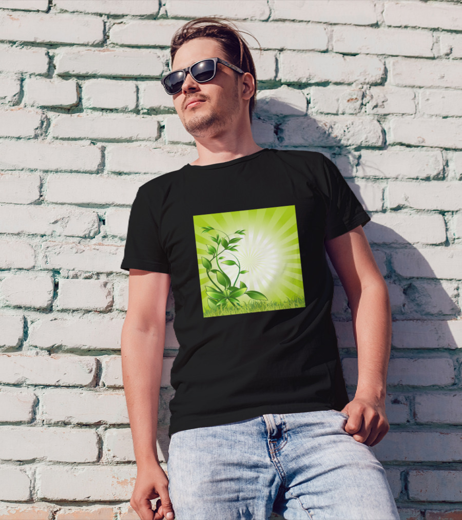 Growing In Faith And Glory Green Plant With Sunburst Background T-Shirt