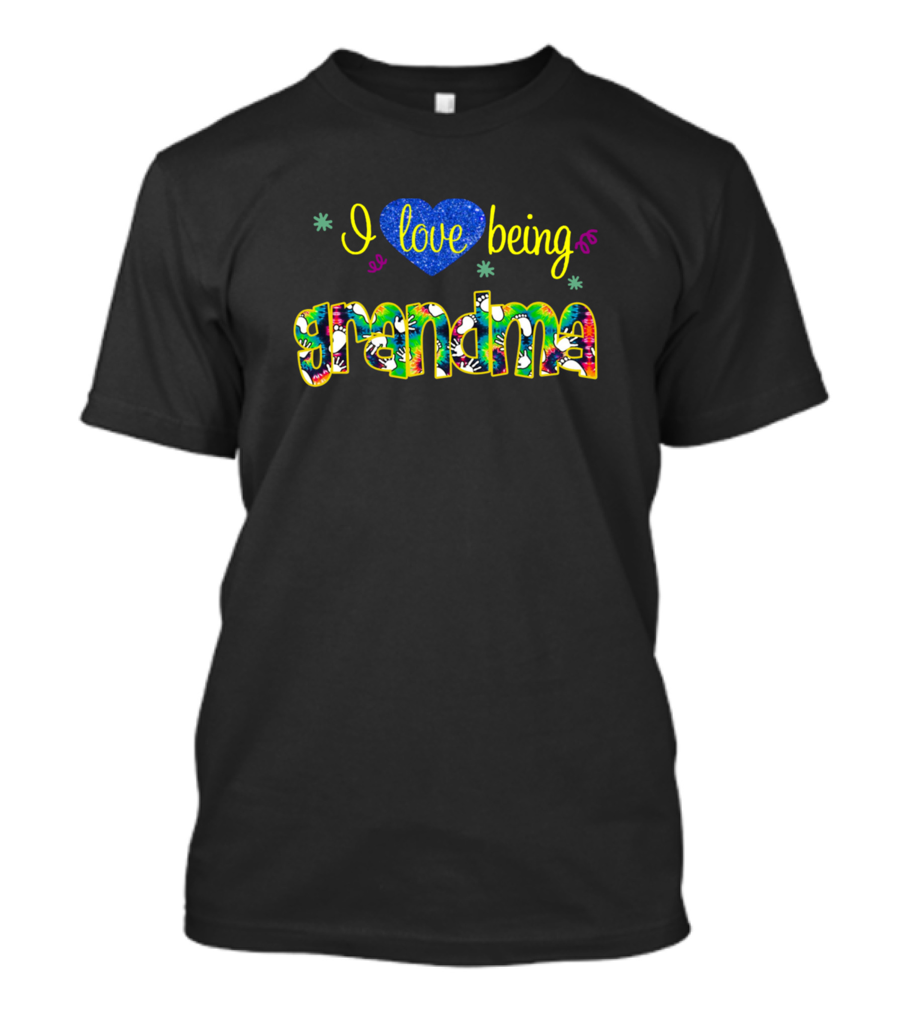I Love Being Grandma Colorful Text With Glitter Heart T-Shirt