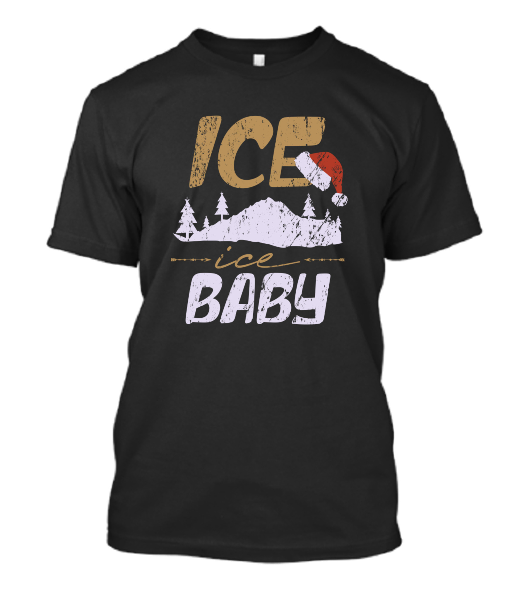 Ice Ice Baby Vintage Christmas Santa Hat Trees T-Shirt