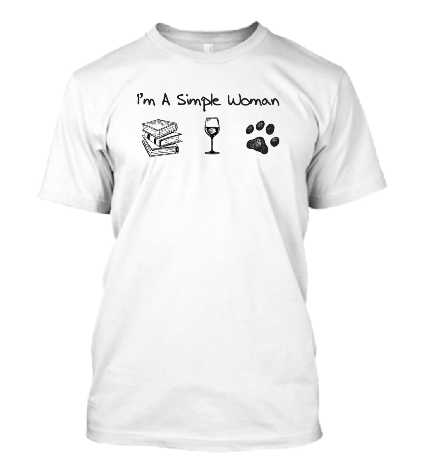 Im A Simple Woman Book Wine Dog Paw Print Icons T-Shirt