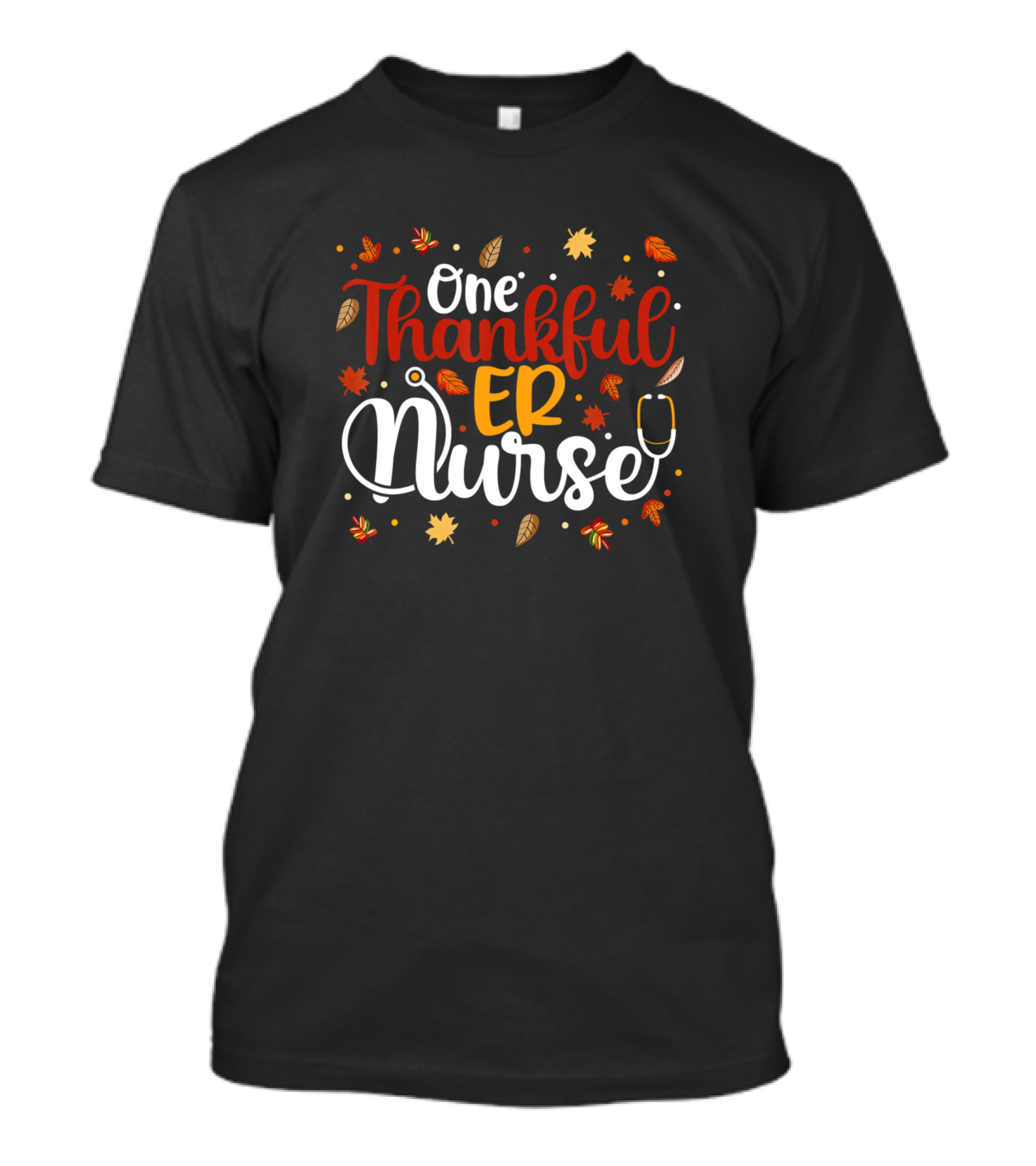 One Thankful ER Nurse Autumn Leaves Stethoscope T-Shirt