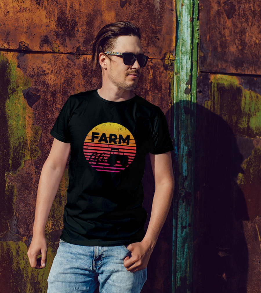 Farm Life Tractor Sunset Retro T-Shirt