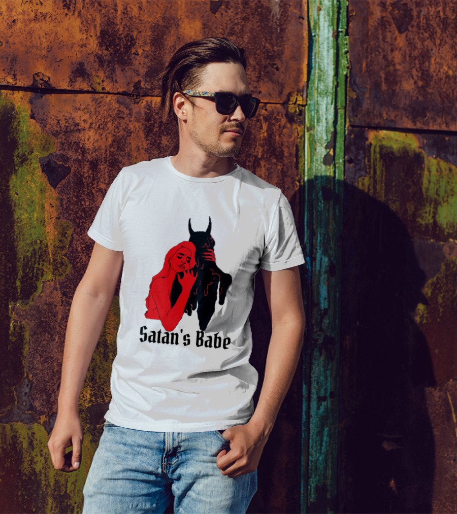 Satan's Babe Red Woman With Devil Shadow T-Shirt