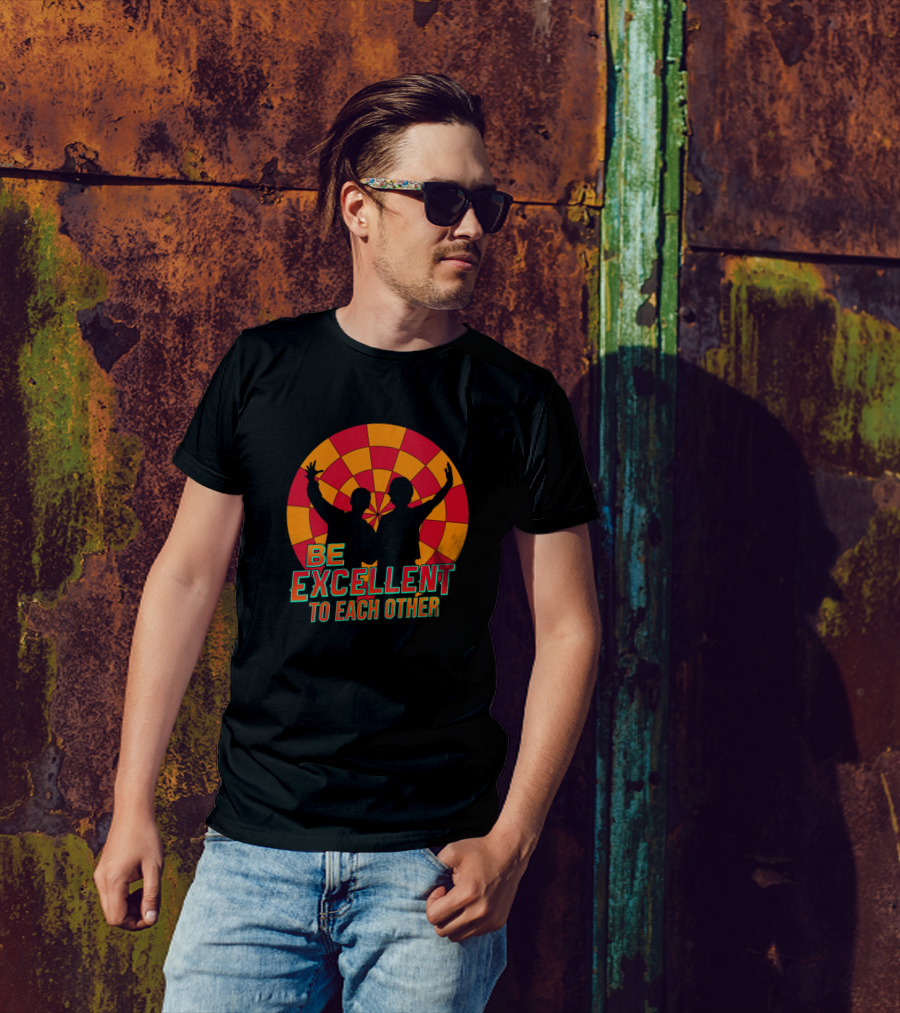 Bill And Ted Be Excellent To Each Other Silhouettes On Colorful Circle T-Shirt