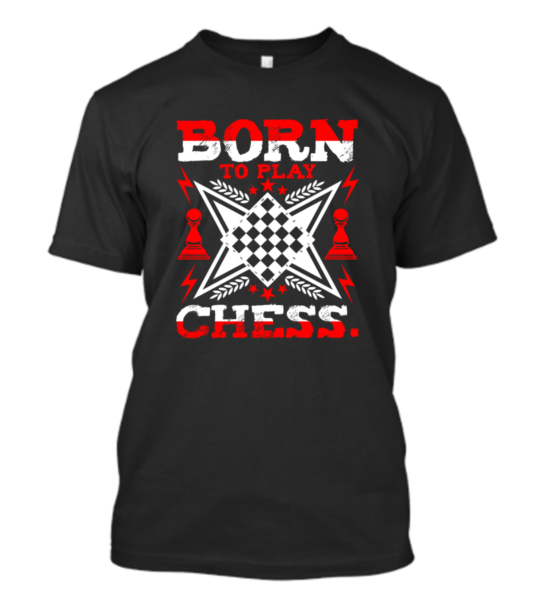 BORN TO PLAY CHESS Star Pattern Red Pawns T-Shirt