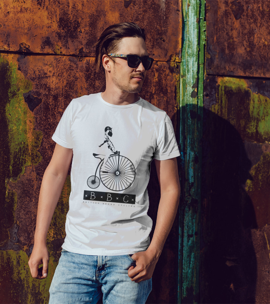 BBC British Beard Cycling Vintage Penny Farthing Gentleman T-Shirt
