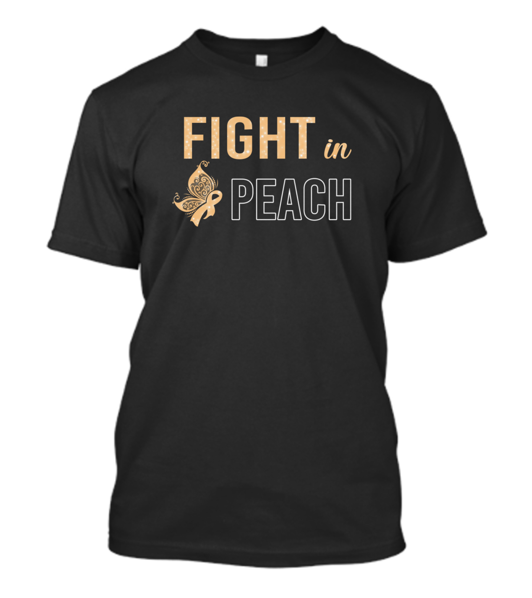Fight In Peach Butterfly Endometrial Cancer Awareness T-Shirt