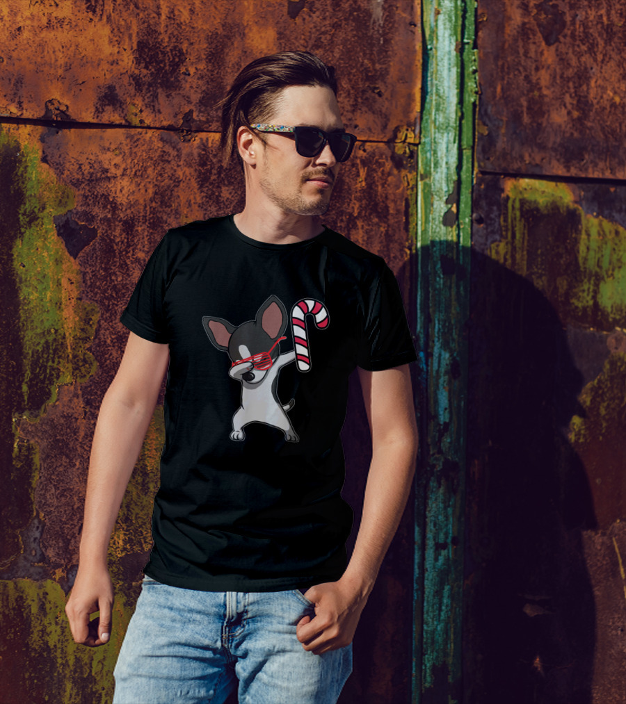 Christmas Dabbing Chihuahua Candy Cane Puppy Dog T-Shirt
