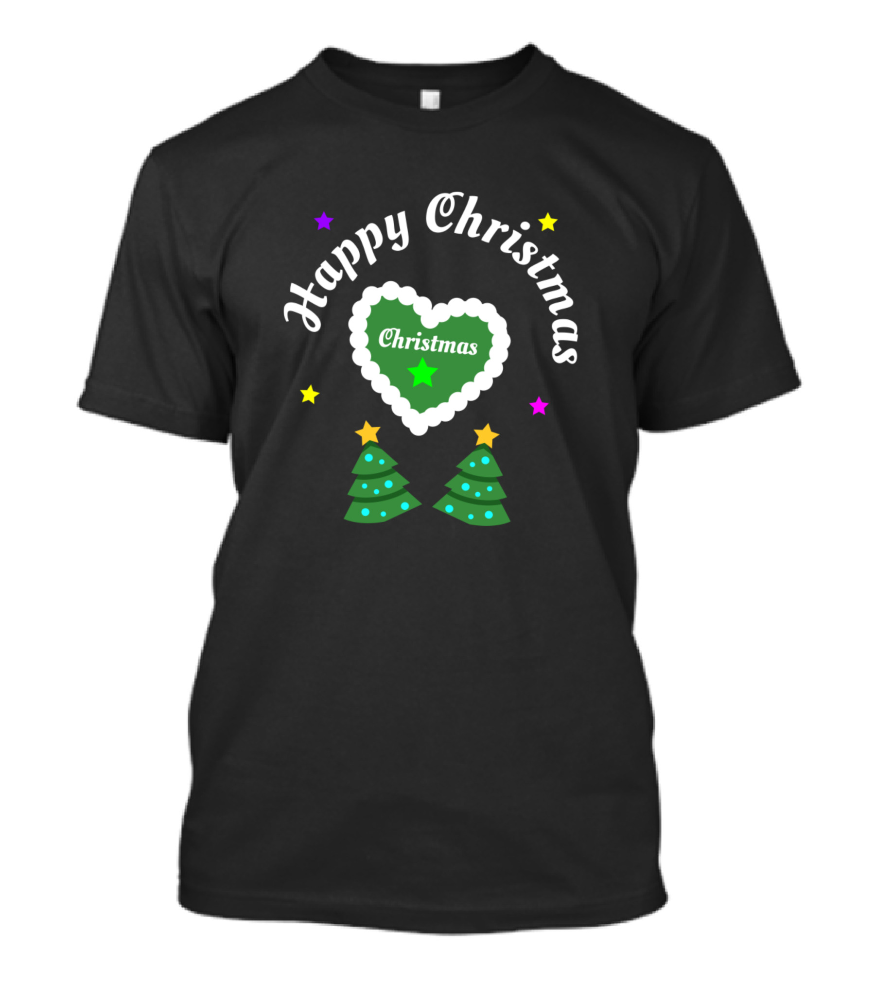 Happy Christmas Gingerbread Heart With Christmas Trees And Stars T-Shirt