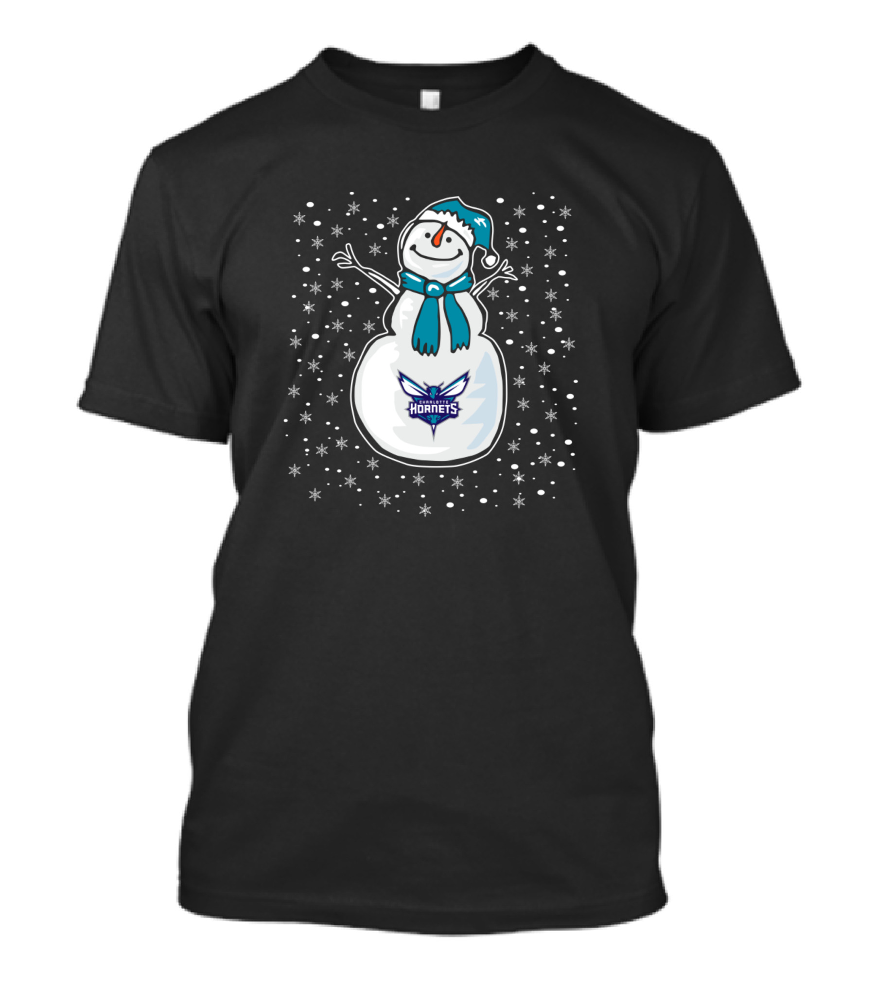 Christmas Snowman Charlotte Hornets Logo Snowflakes Winter Holiday T-Shirt