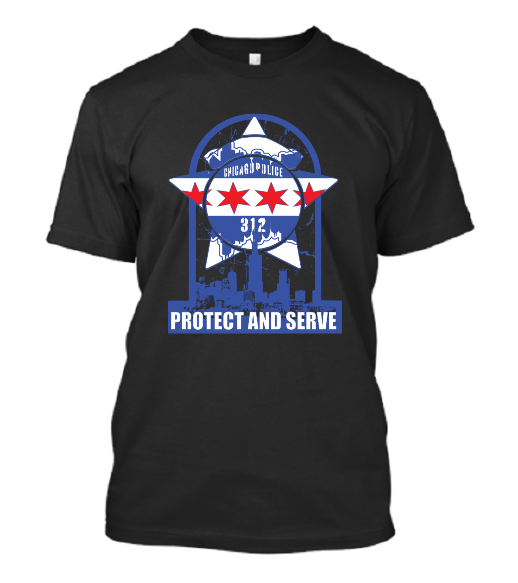 Chicago Police 312 Star Emblem Protect And Serve Skyline T-Shirt