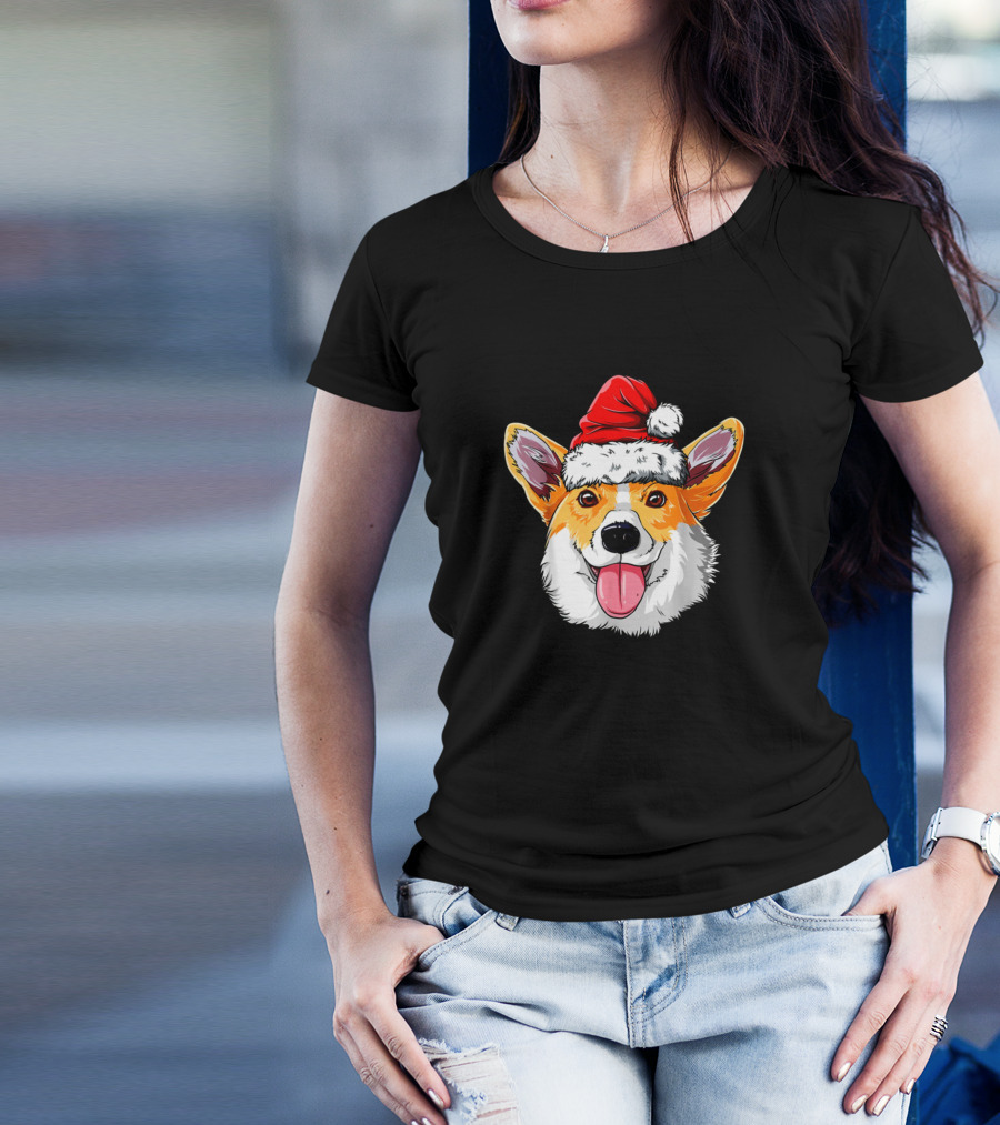 Corgi Dog Santa Hat Christmas Wear T-Shirt