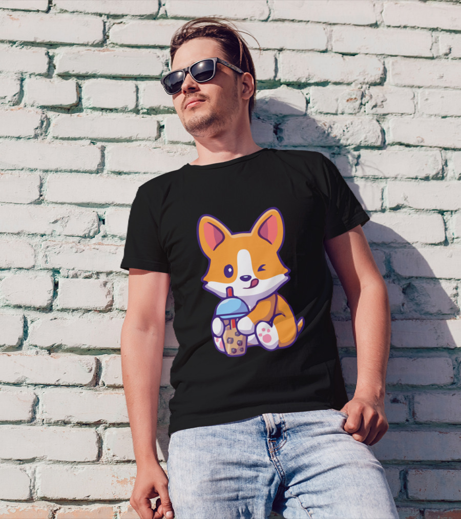Corgi Boba Tea Winking Cute Kawaii T-Shirt