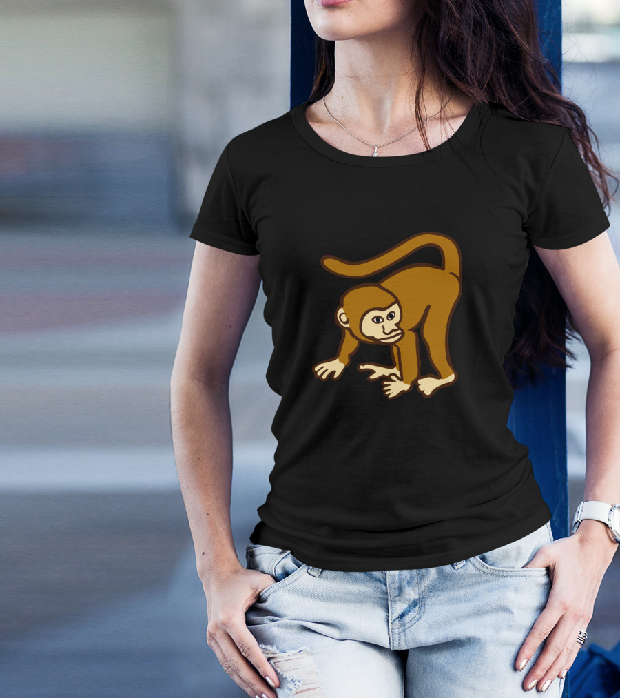Cute Monkey Chimp Brown Cartoon Character T-Shirt