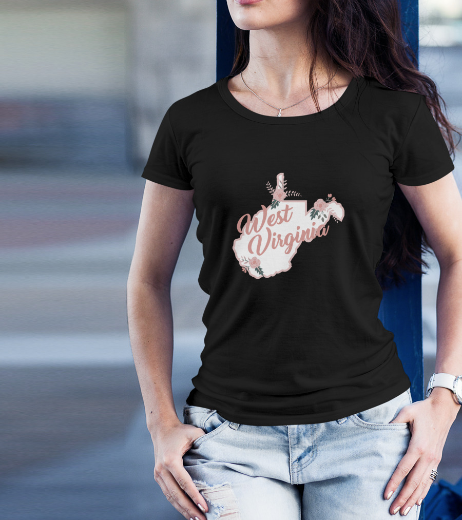 West Virginia Floral Map With Roses T-Shirt