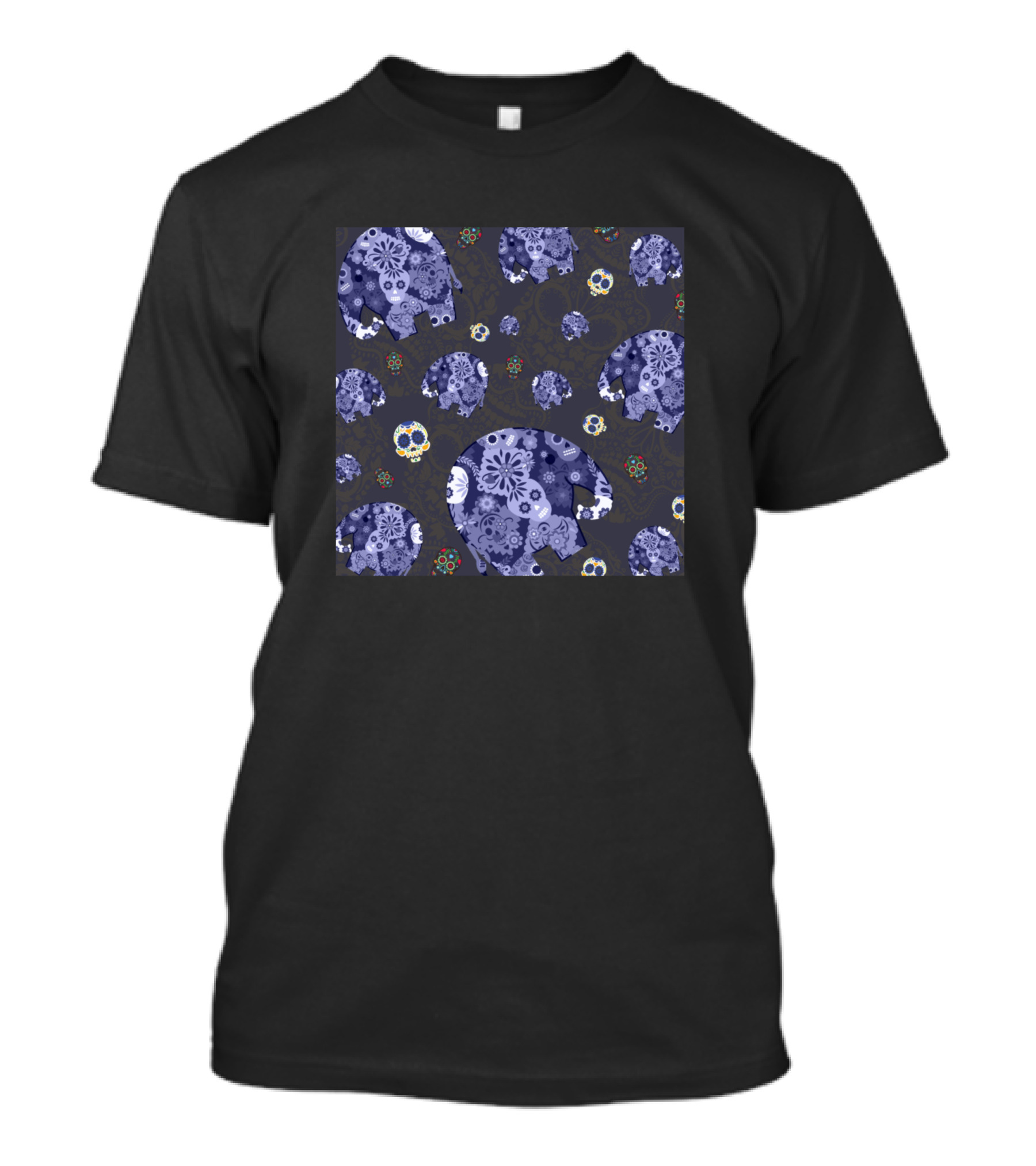 Day Of The Dead Cute Purple Baby Elephant Sugar Skulls T-Shirt