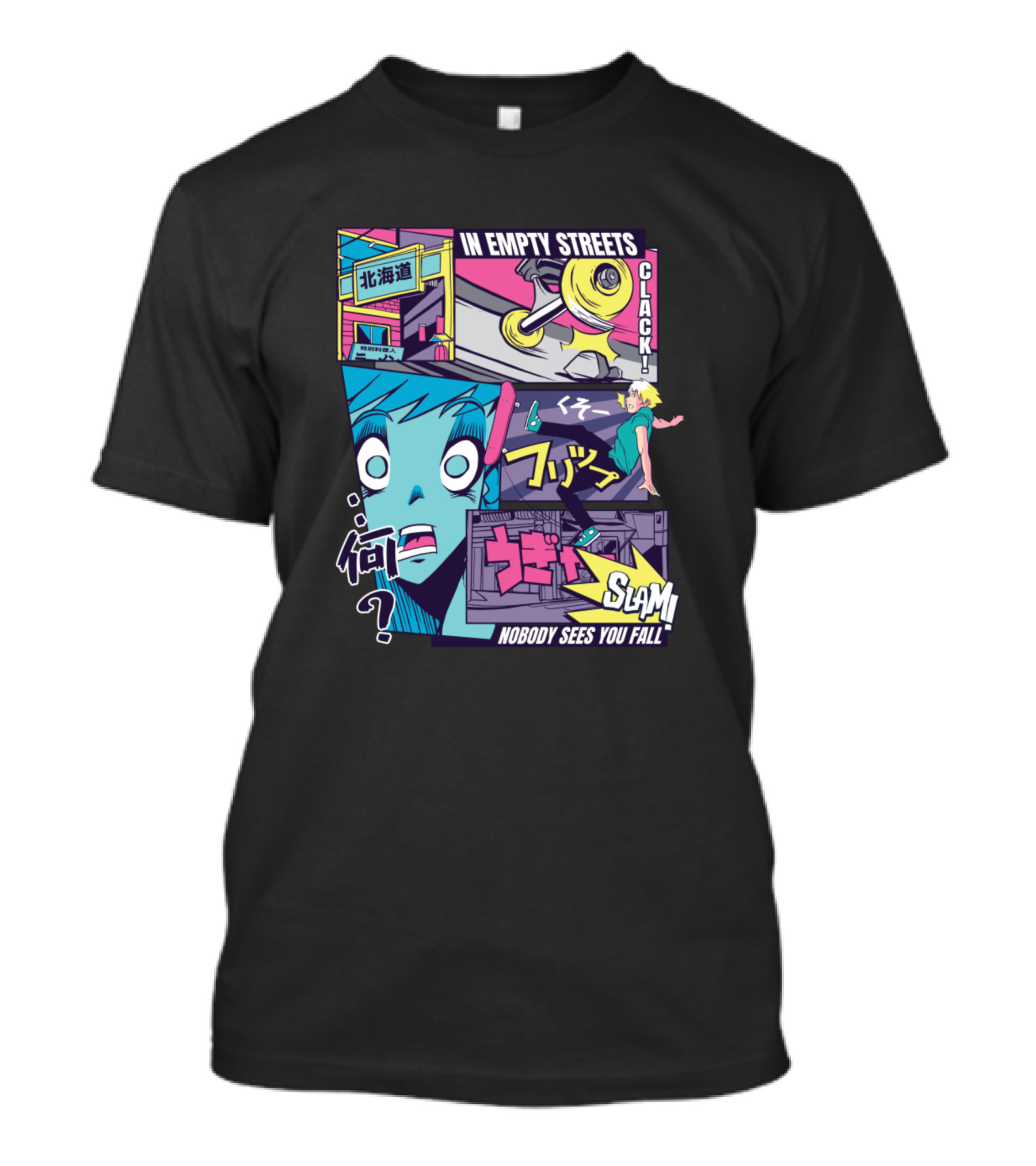 In Empty Streets Clack Slam Nobody Sees You Fall Anime Vaporwave Skater Comic T-Shirt