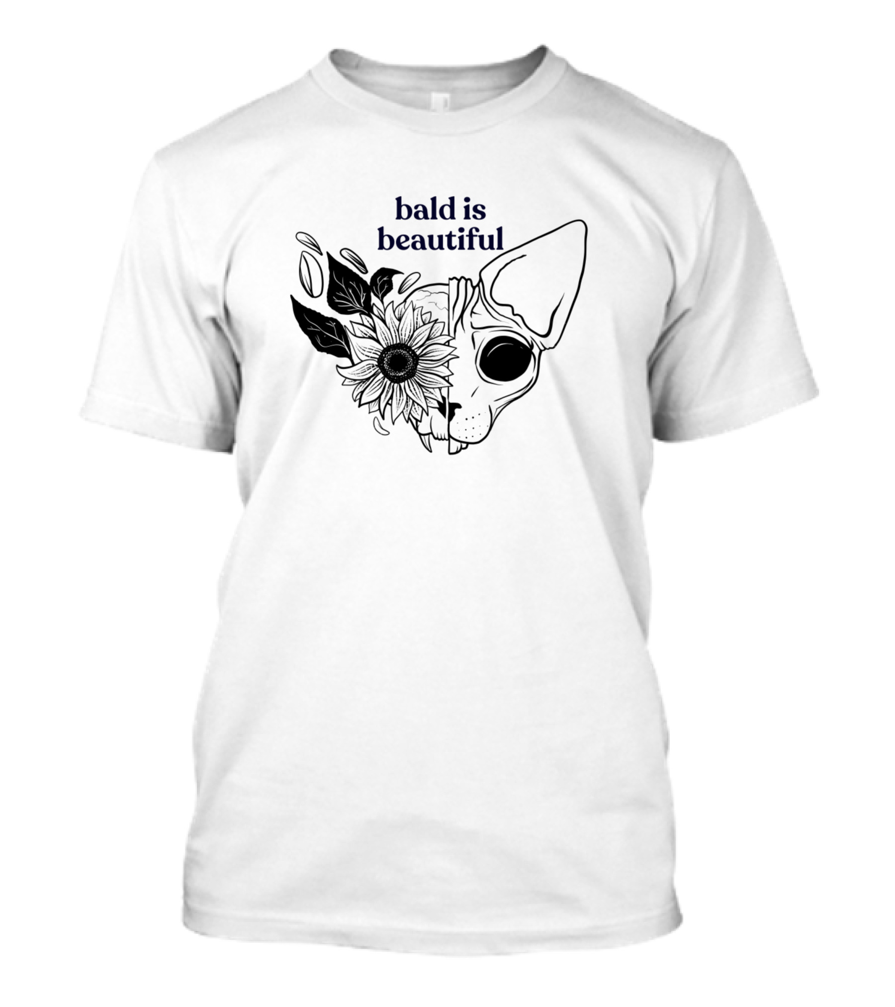 Bald Is Beautiful Sphynx Cat Sunflower Skull T-Shirt
