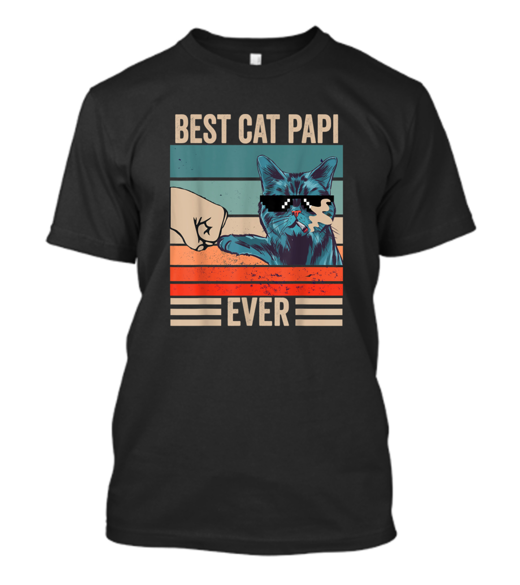 Best Cat Papi Ever Fist Bump Sunglasses Retro Style Fars Day T-Shirt