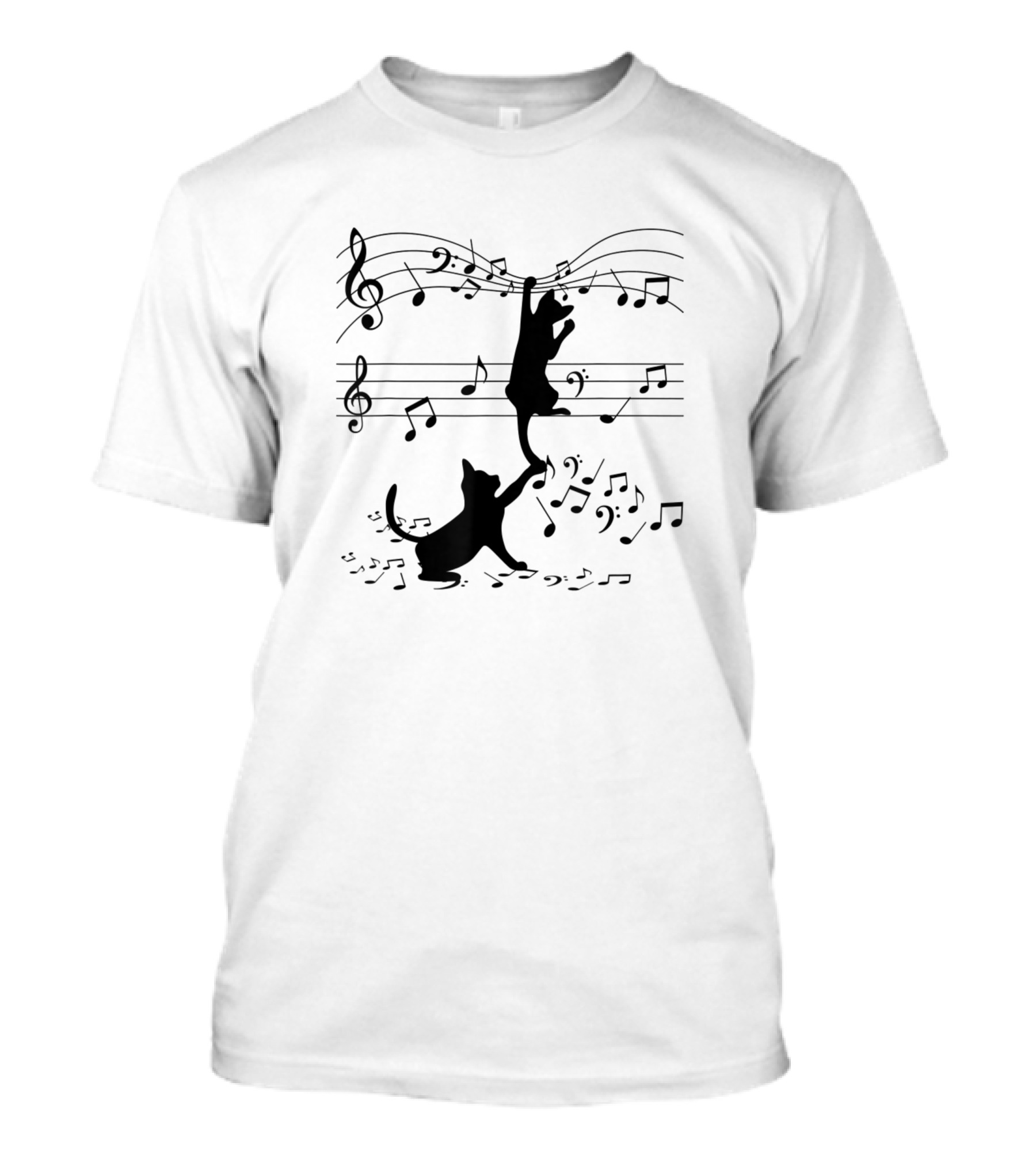 Black Cats Interacting With Music Notes For Cat Lover T-Shirt