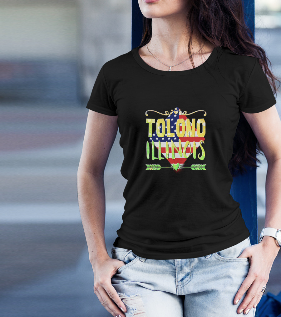 Tolono Illinois American Flag Heart With Arrow And Decorative Swirls T-Shirt