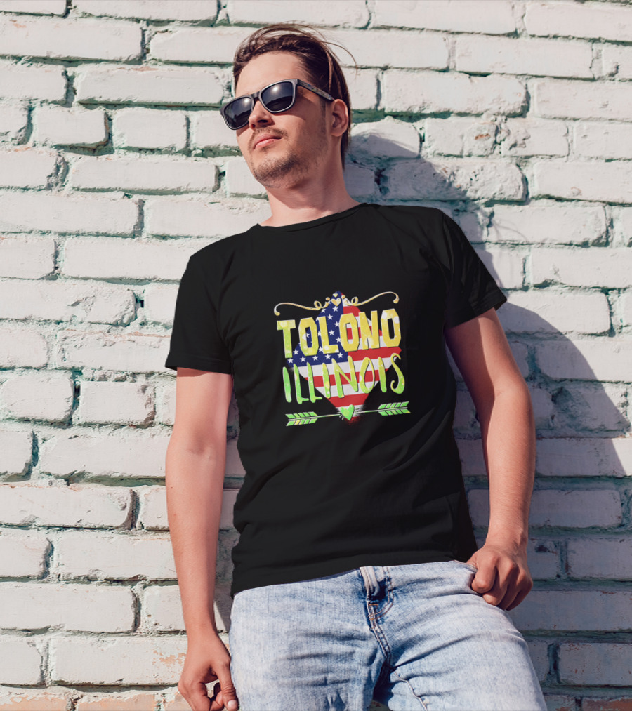 Tolono Illinois American Flag Heart With Arrow And Decorative Swirls T-Shirt