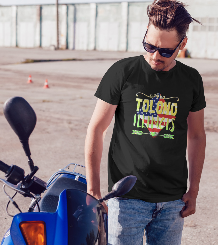 Tolono Illinois American Flag Heart With Arrow And Decorative Swirls T-Shirt