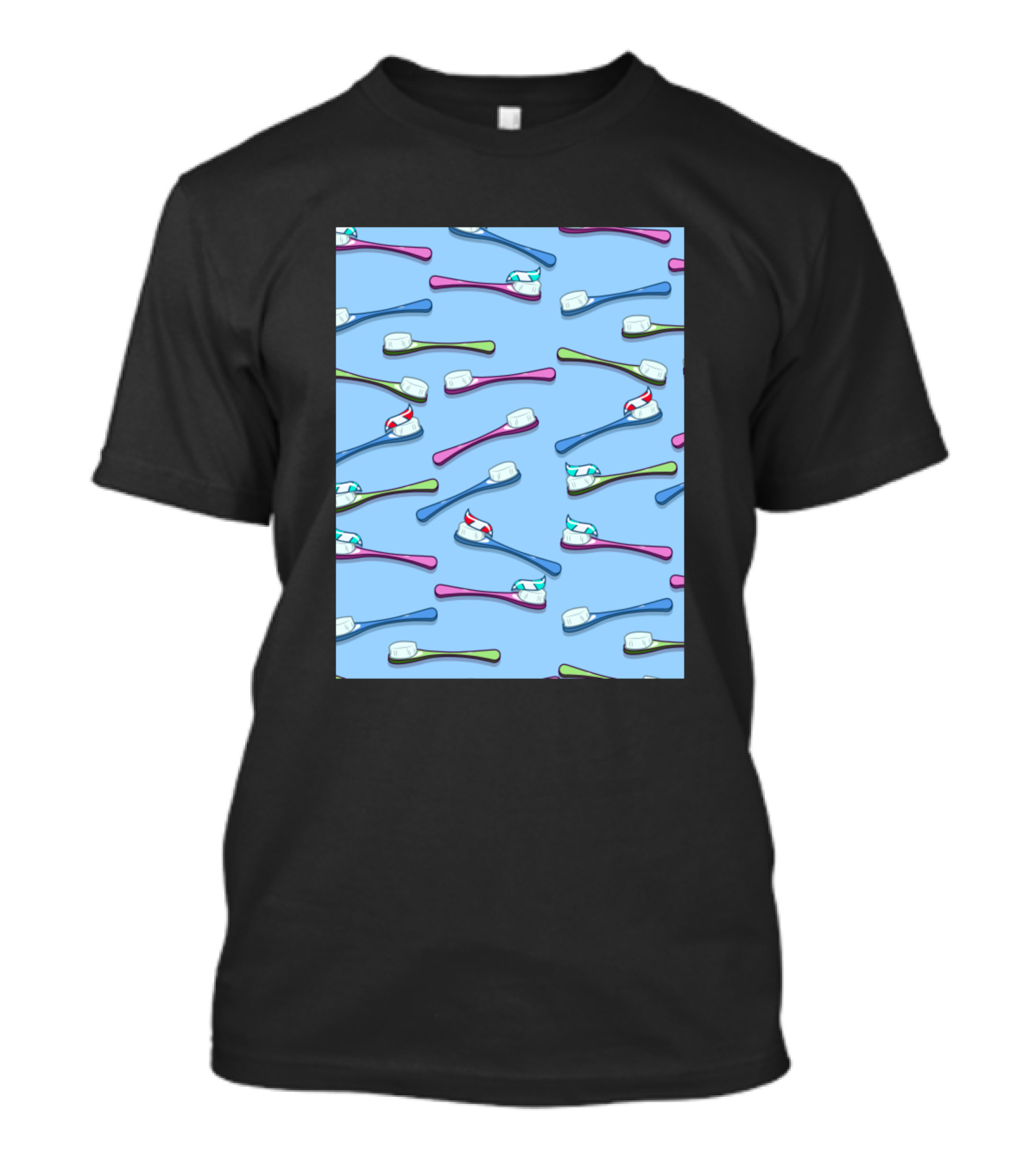 Toothbrushes Pattern Blue Background T-Shirt