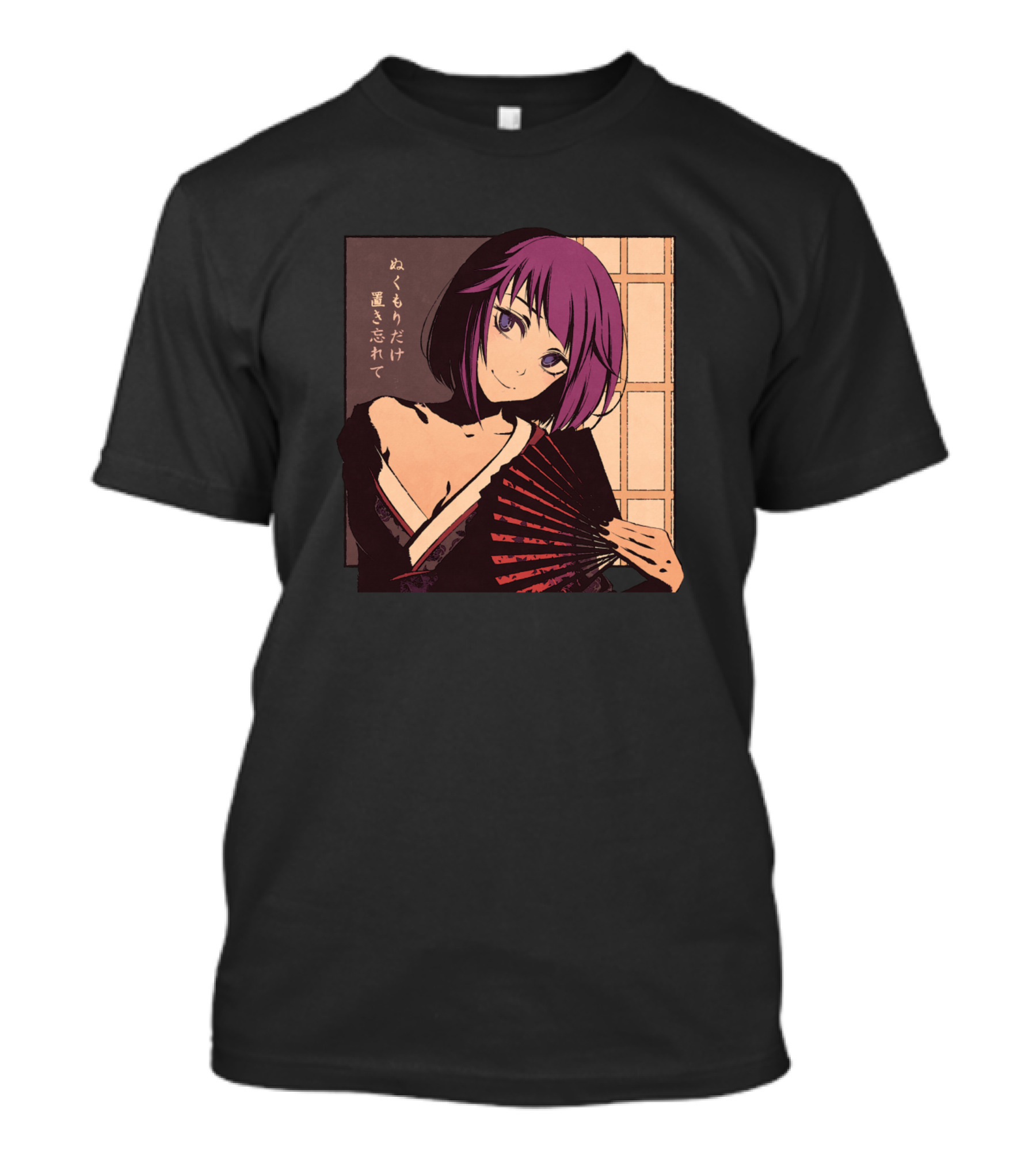Tsukimono Japanese Anime Character With Fan And Text T-Shirt