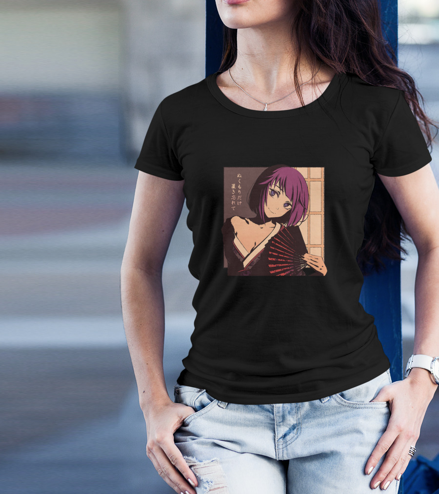 Tsukimono Japanese Anime Character With Fan And Text T-Shirt