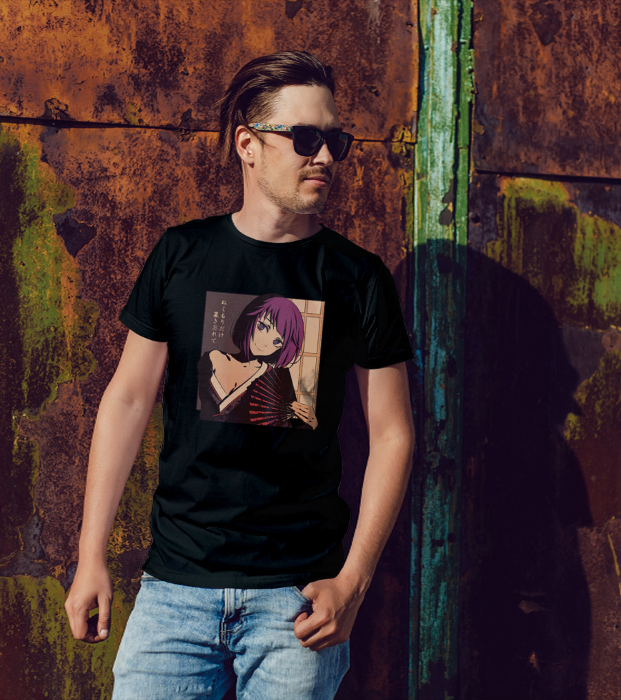 Tsukimono Japanese Anime Character With Fan And Text T-Shirt