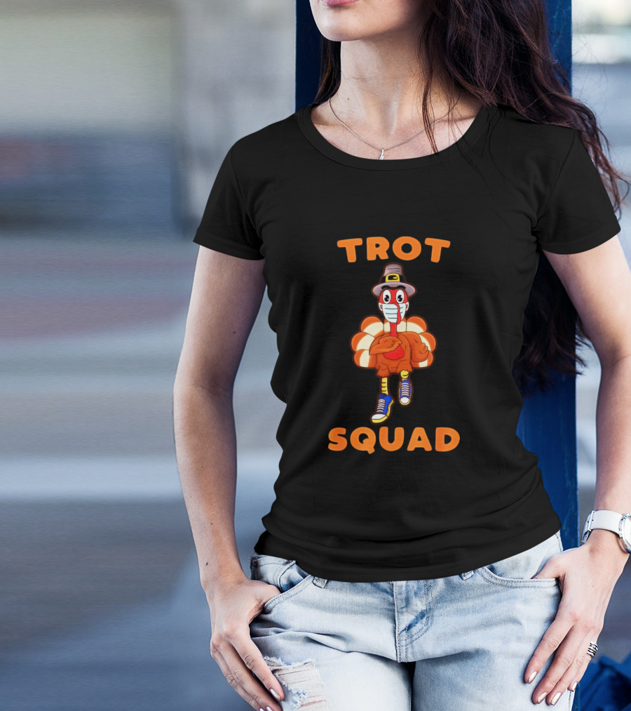 Trot Squad Turkey Mask Funny Thanksgiving Day Run T-Shirt