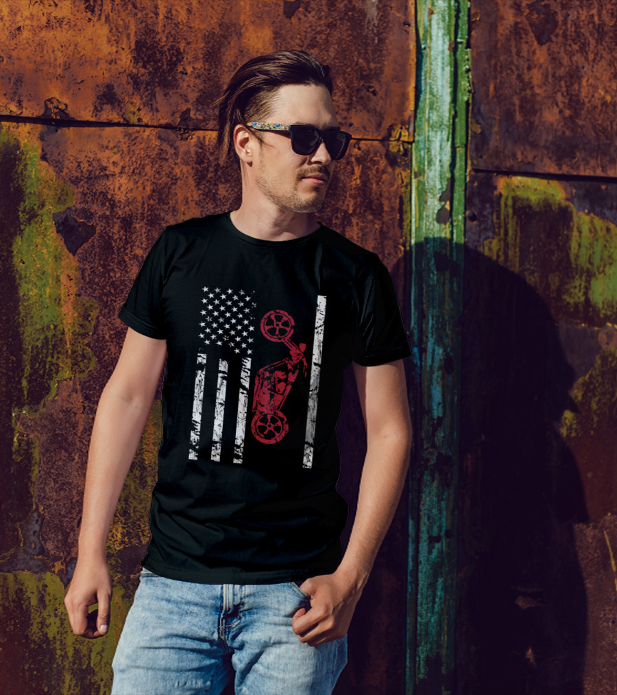 Vintage American Flag With Red Motorcycle Biker T-Shirt